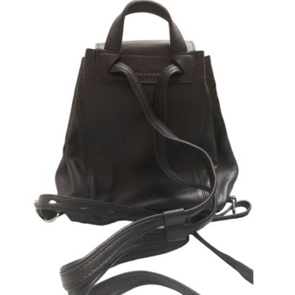 Longchamp LIMITED Black Lettering Logo Patch Leather XS Backpack New w/tag - Picture 2 of 8